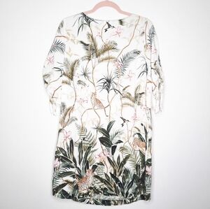 H&M Natural White Leaf-Patterned Jungle Dress w/ Tie Sleeves 10